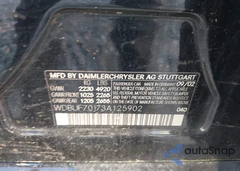 2003 Mercedes-Benz E 500 z USA, uszkodzony, nr VIN WDBUF70J73A125902